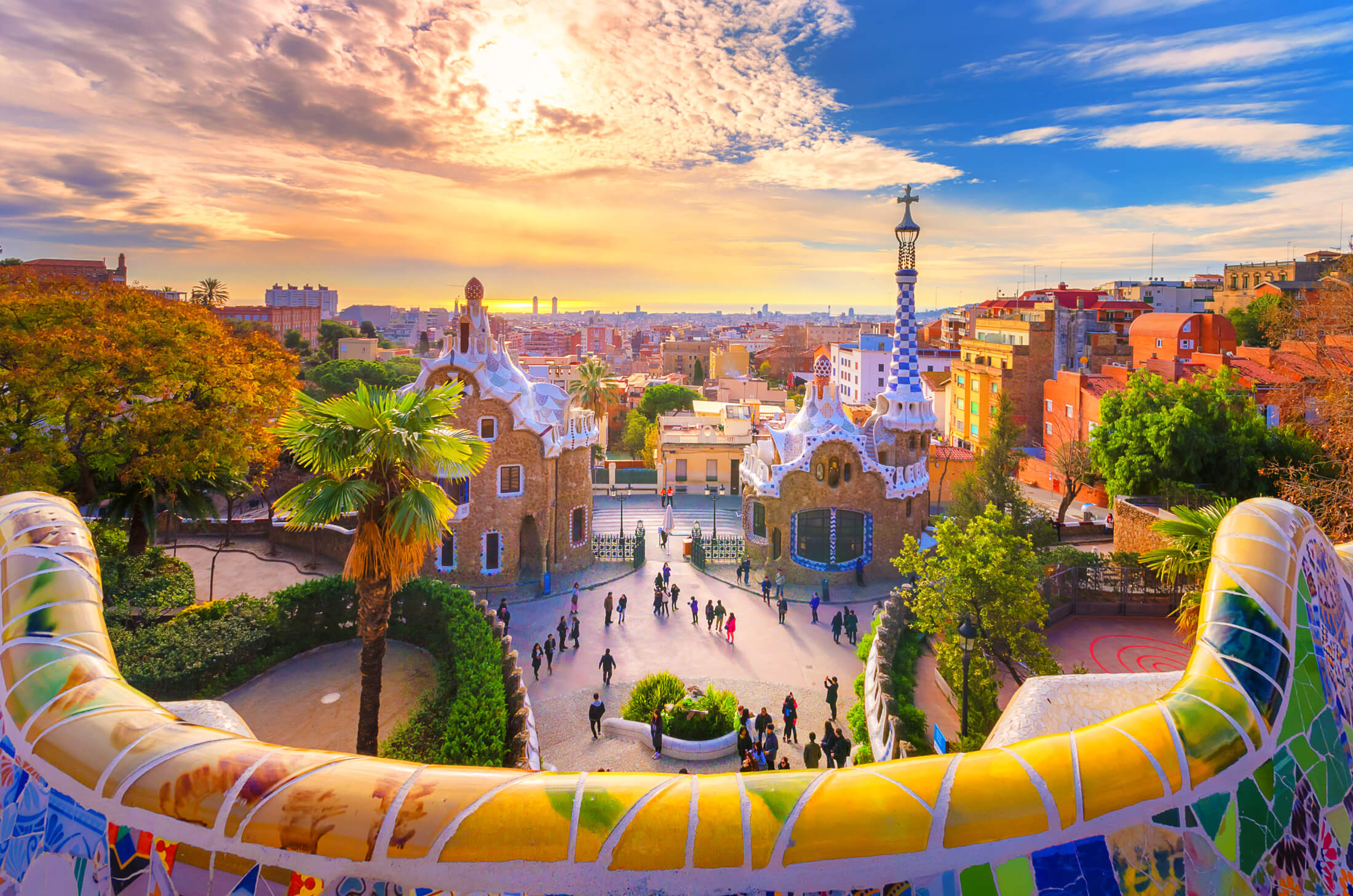 Gaudi Güell parkja Barcelonában, Spanyolországban