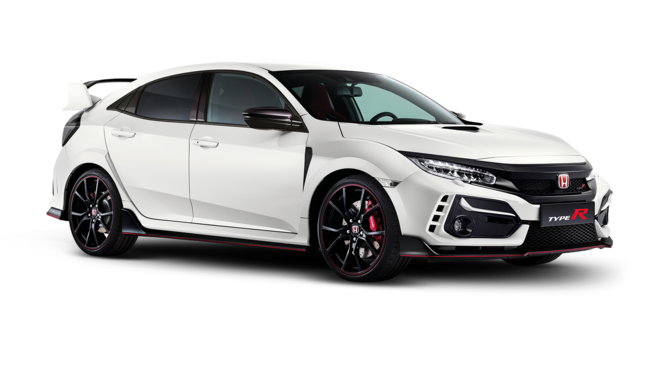 Bal elölről készült, háromnegyedes stúdiófelvétel a Honda Type R autóról.