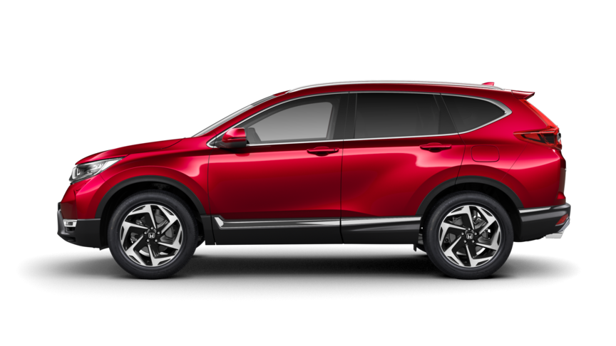 Premium Crystal Red Metallic fényezésű Honda CR-V oldalról.