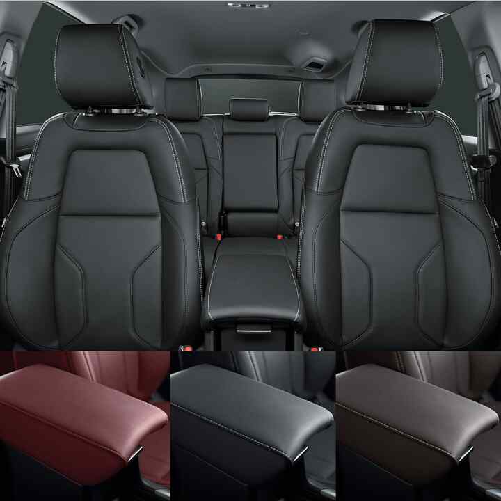 Közeli elölnézeti kép a Honda CR-V bőr belső üléseiről.