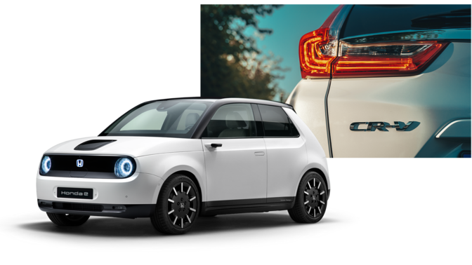 Háromnegyedes nézet a Honda Clarity Fuel Cell elejéről, a Honda-emblémával.