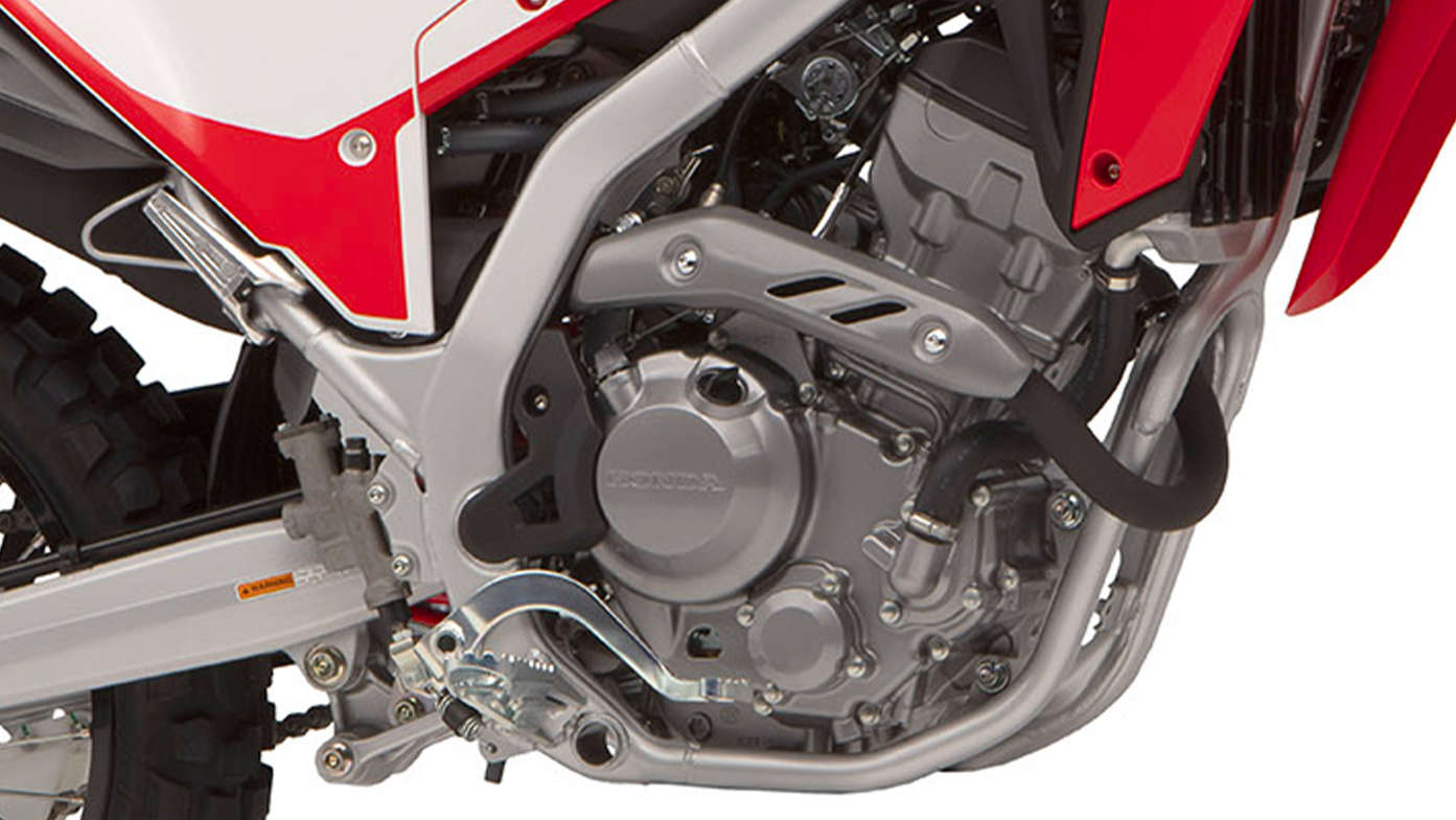 Honda CRF300L. Nagyobb teljesítményű, DOHC-vezérlésű, négyszelepes, folyadékhűtésű egyhengeres motor