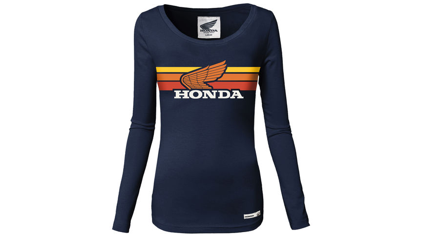 Tengerészkék női vintage Honda póló, hosszú ujjú. 