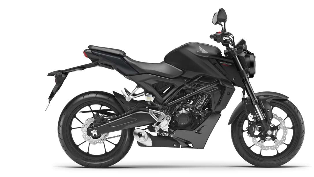 Honda CB125R, jobb oldal, stúdiófelvétel, fekete motor
