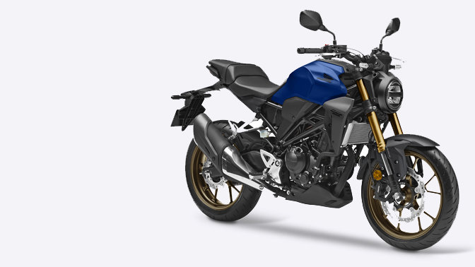 A Honda CB300R Neo Sports Café elölről, háromnegyedes nézetben.