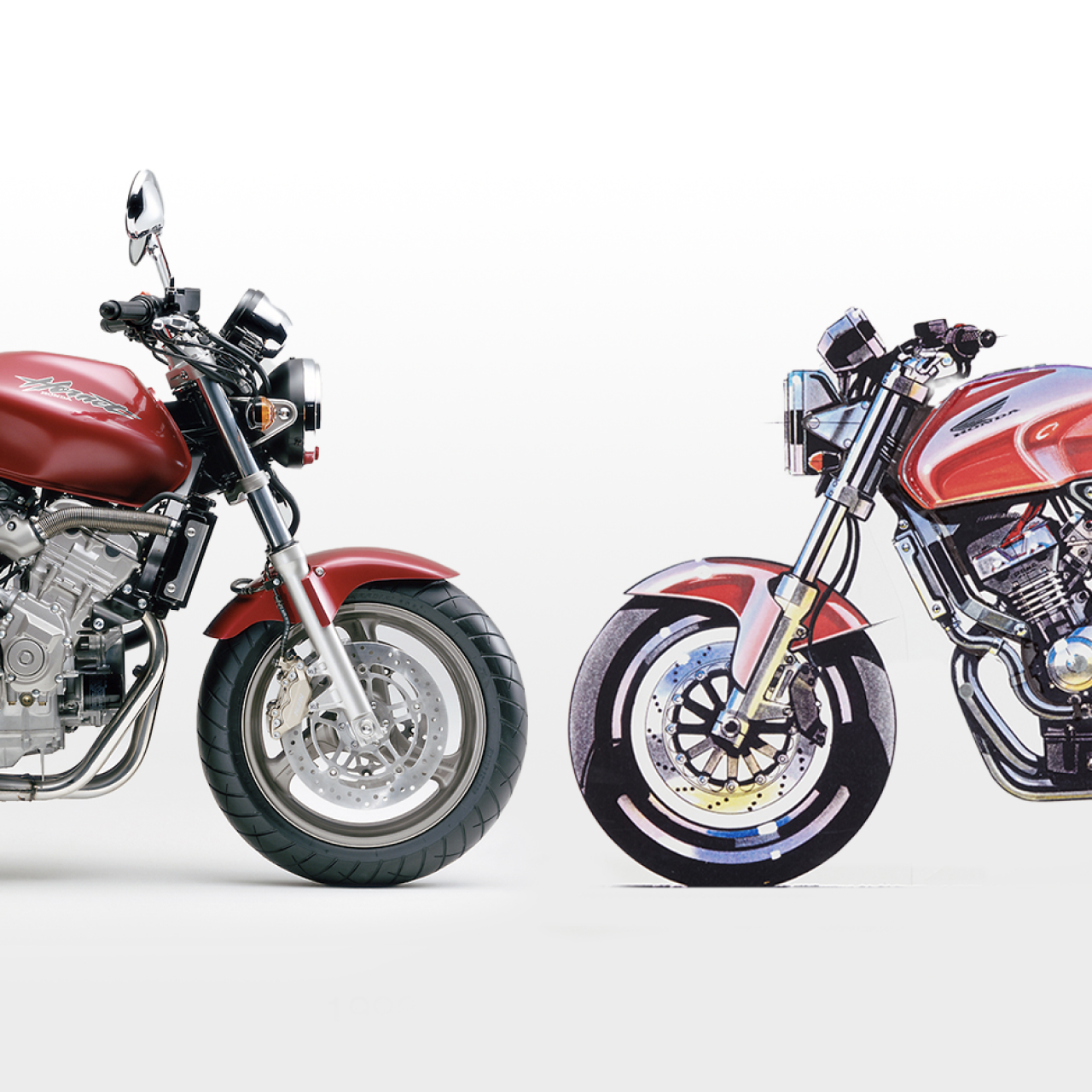 Két egymással szemben álló Honda Hornet oldalnézetből.